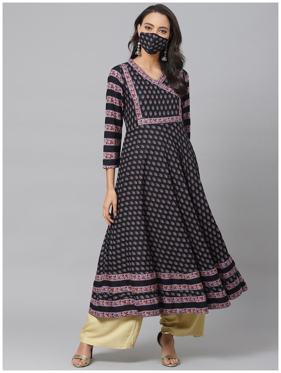 

Yash Gallery Women Black Floral Anarkali Kurta