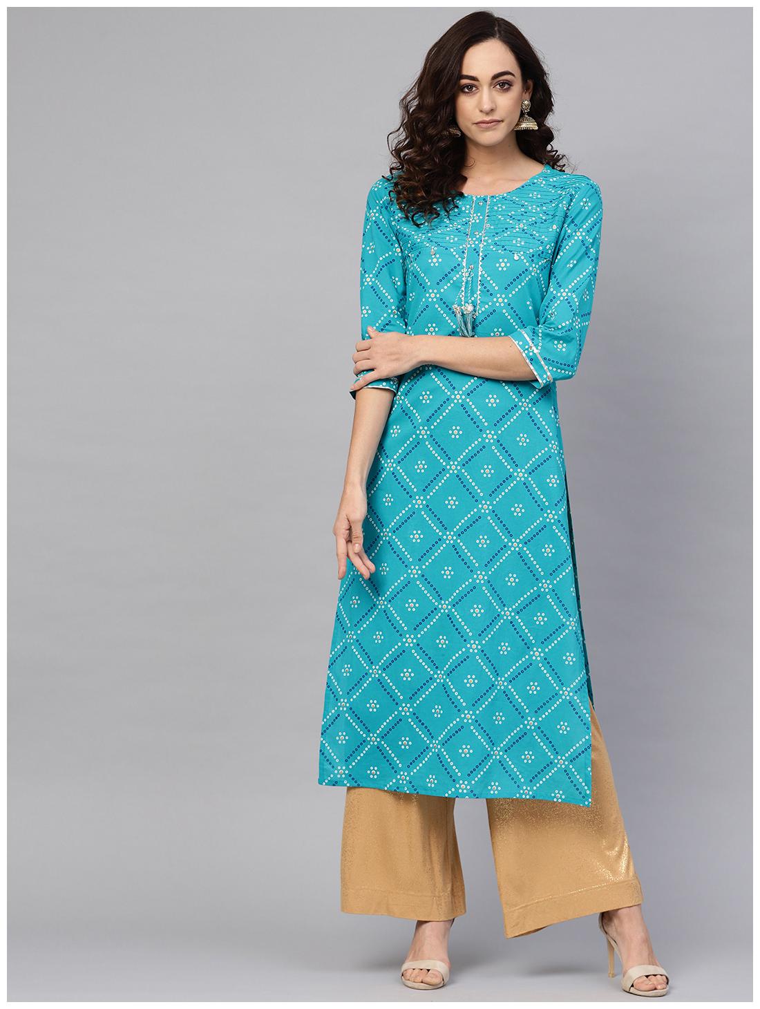 

Yash Gallery Women Blue Bandhani Straight Kurta