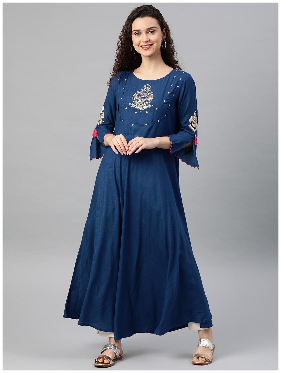 

Yash Gallery Women Blue Embroidered Anarkali Kurta