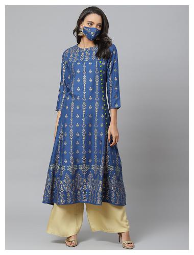 

Yash Gallery Women Blue Printed Anarkali Kurta