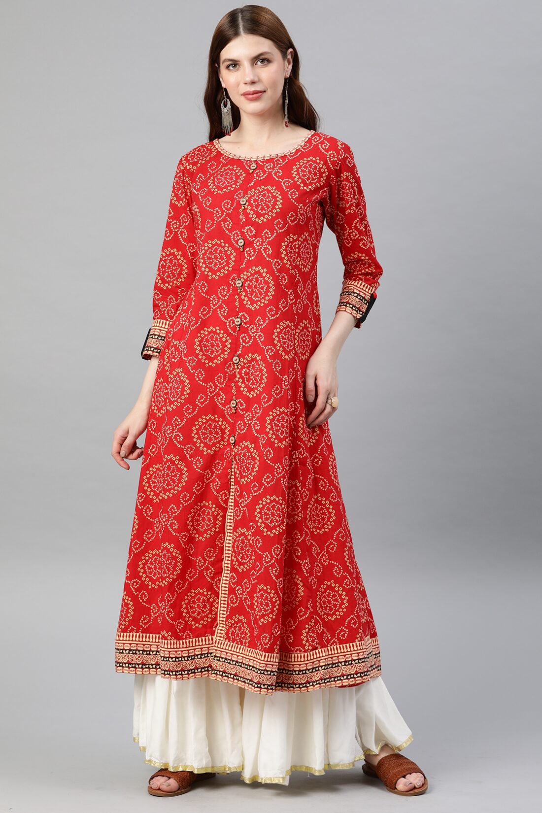 

Yash Gallery Women Red Bandhani Anarkali Kurta