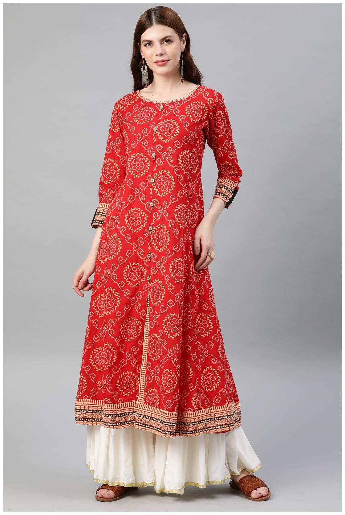 

Yash Gallery Women Red Bandhani Anarkali Kurta