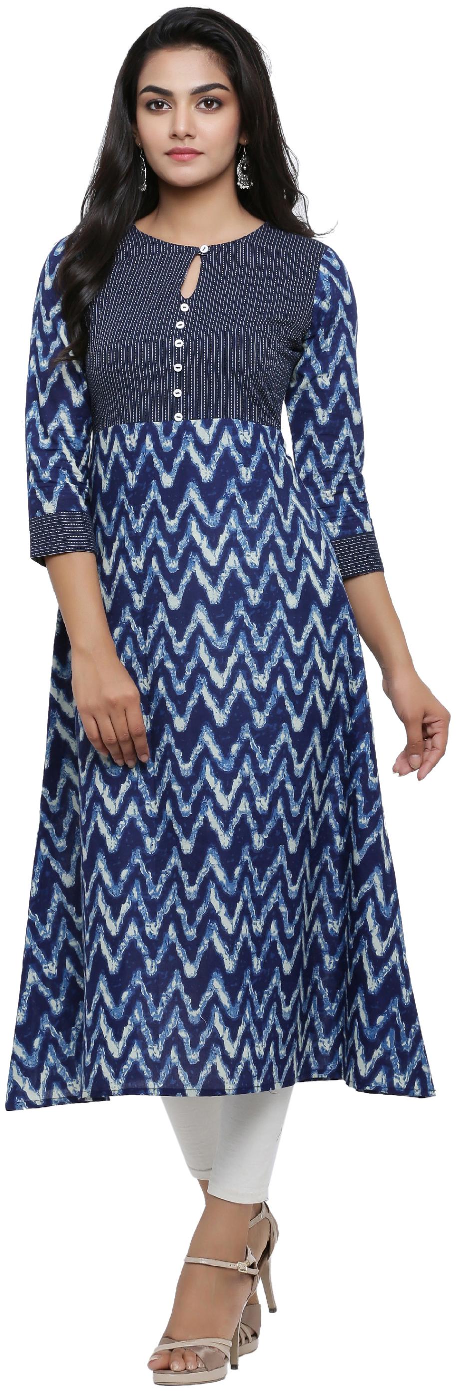 

Yash Gallery Women Cotton Blue Kurti Dress