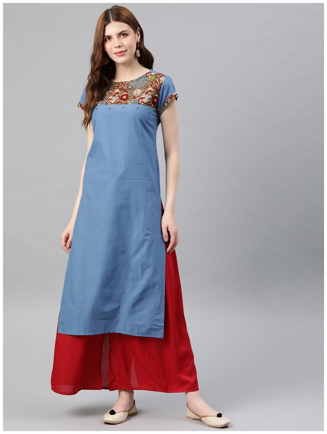 

Yash Gallery Women Blue Printed Straight Kurta
