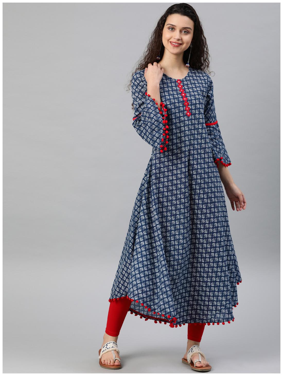 

Yash Gallery Cotton Blend Printed Blue Kurta Women