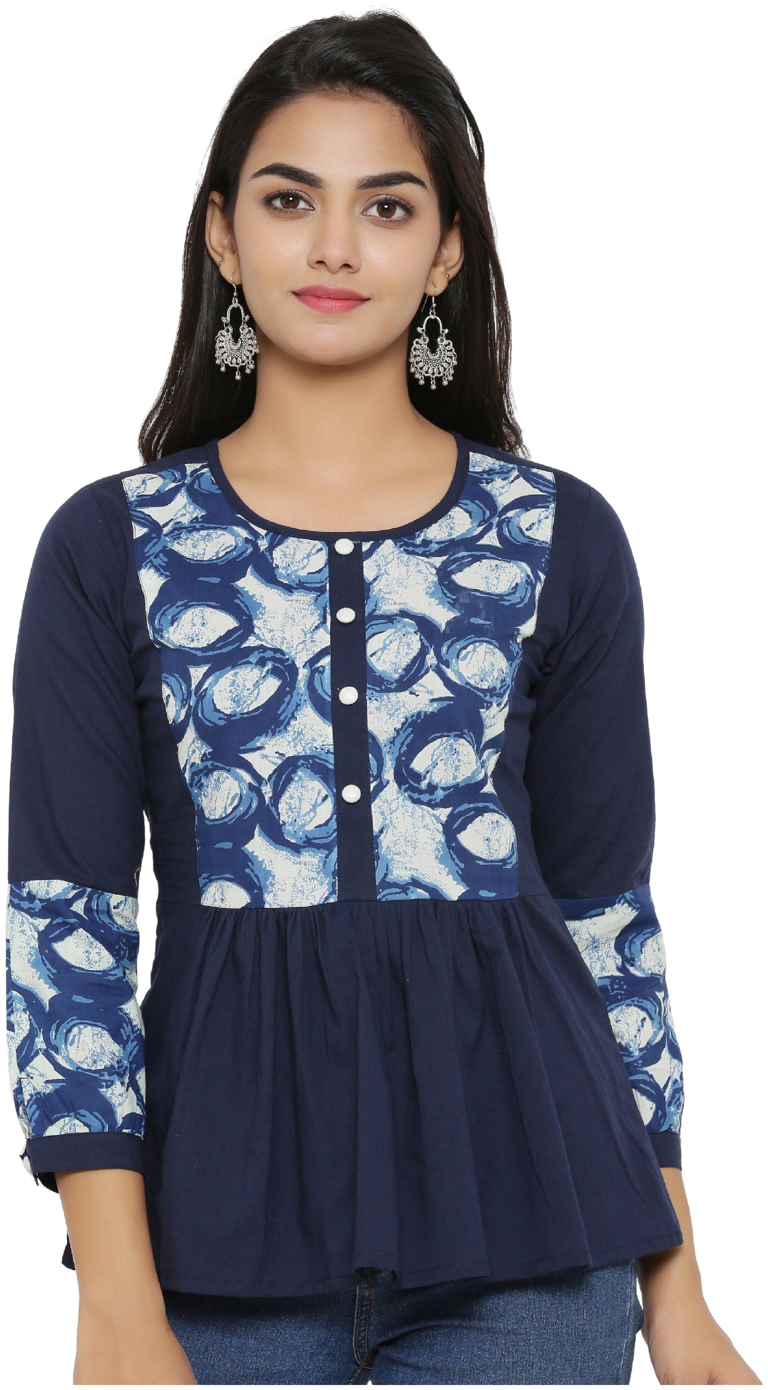 

Yash Gallery Women Printed Regular top - Blue