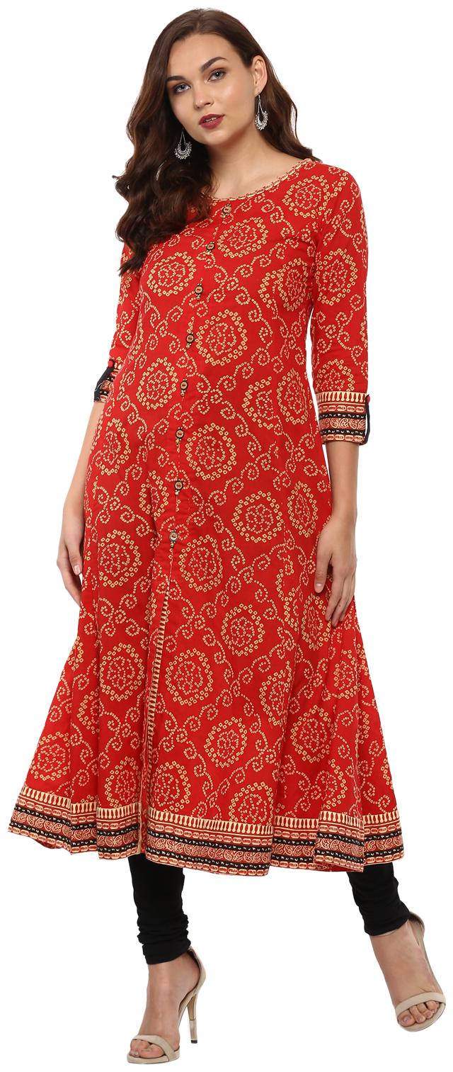 

Yash Gallery Women Red Bandhani Anarkali Kurta
