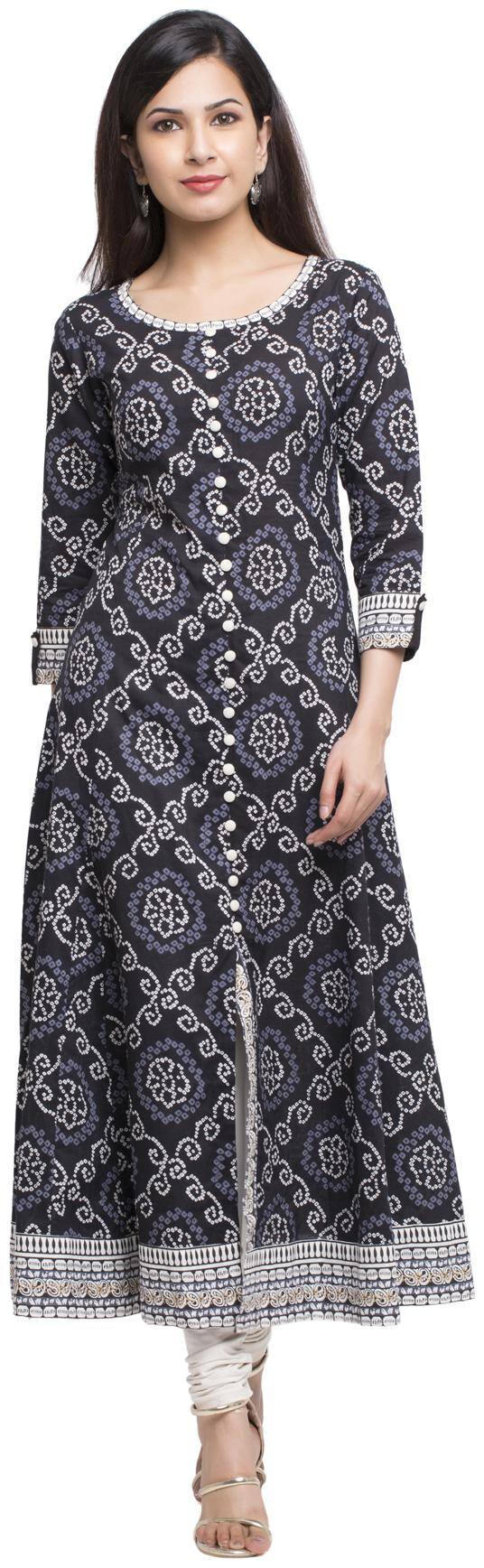 Yash Gallery Women Black Bandhani Anarkali Fusion Dresses