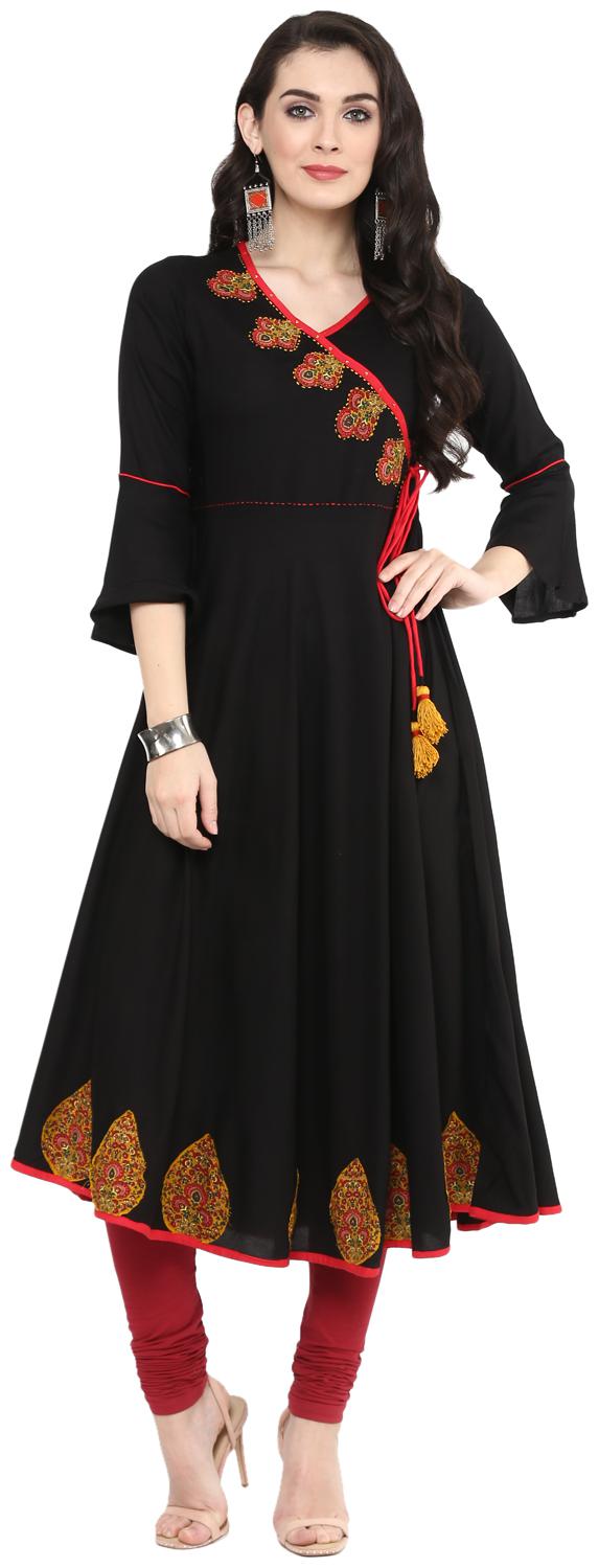 

Yash Gallery Women Black Solid Angrakha Kurta