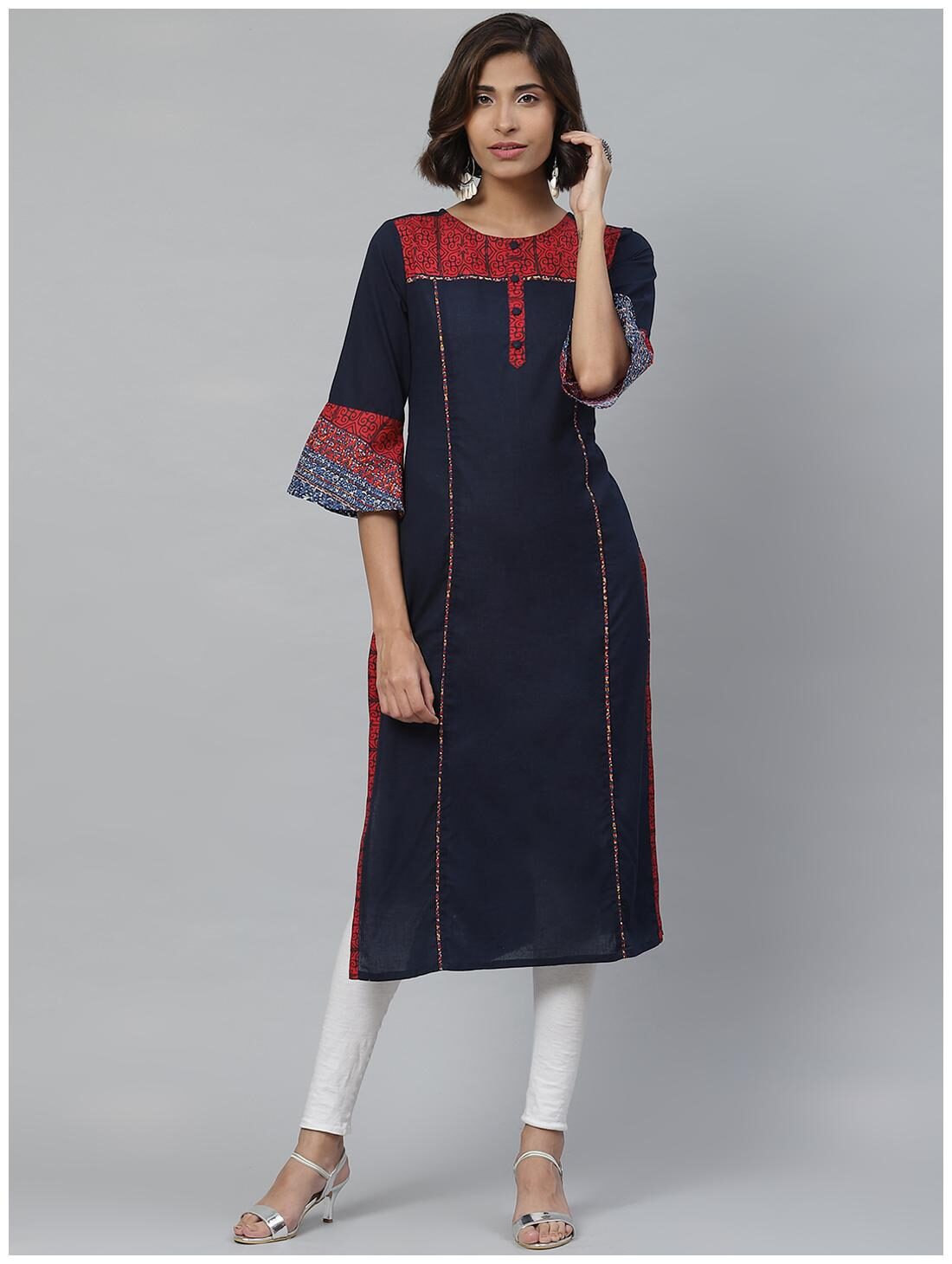 

Yash Gallery Women Blue Printed Fit and Flare Kurta