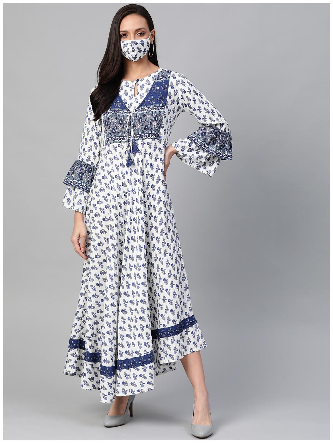 

Yash Gallery Viscose Rayon Floral White Color Kurta Dress For Women