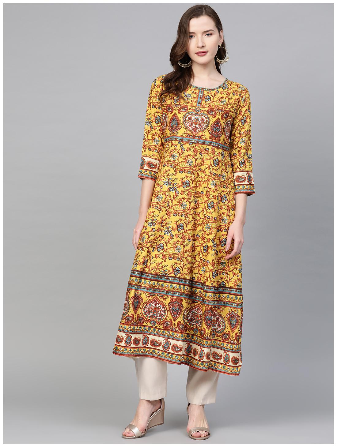 

Yash Gallery Women Mustard Floral Anarkali Kurta