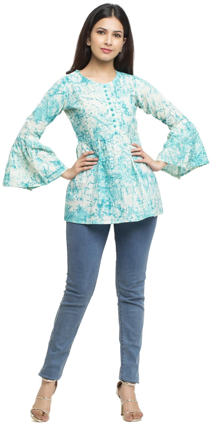 

Yash Gallery Women Cotton Tie and dye - Regular top Turquoise