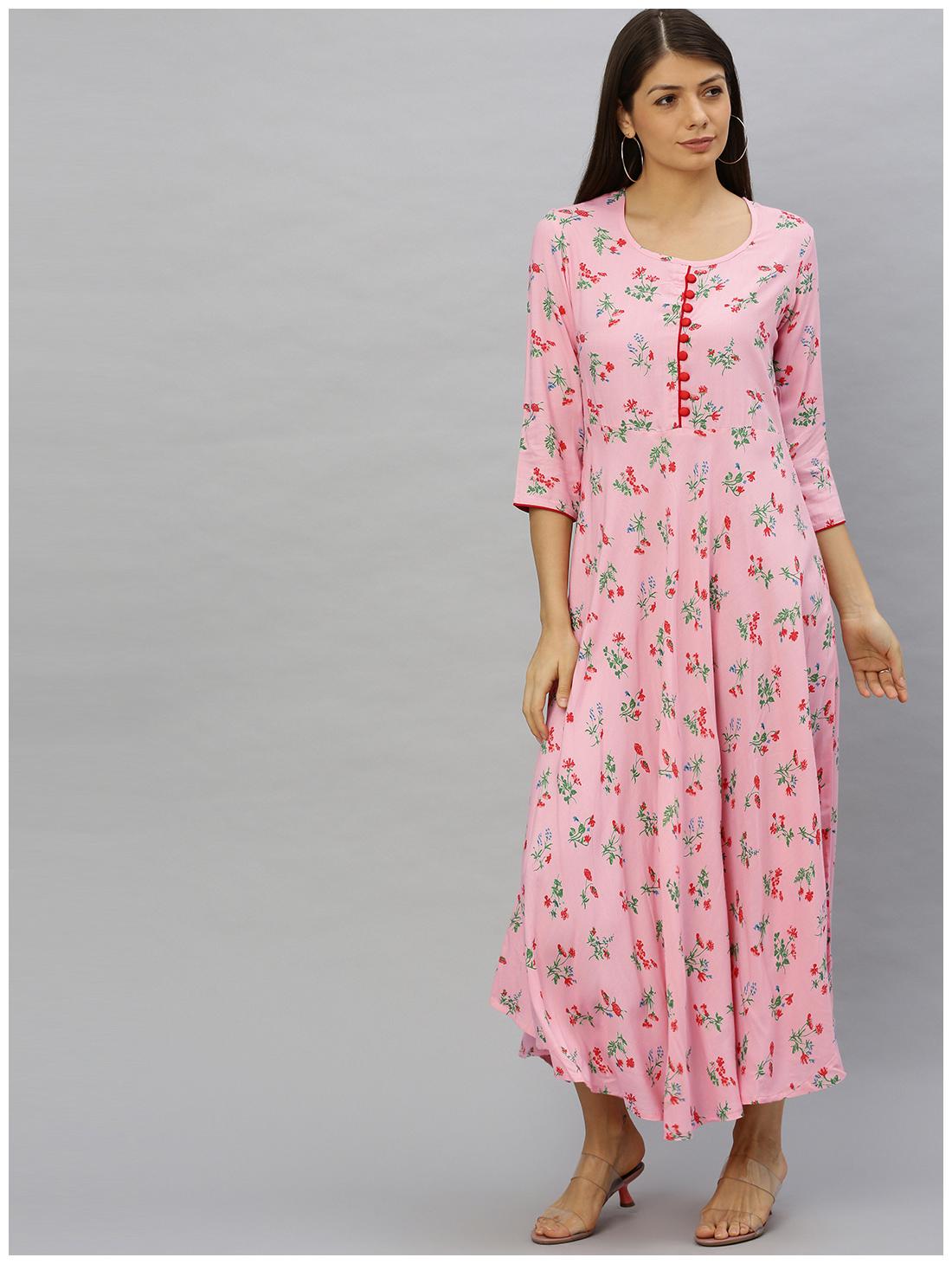 

Yash Gallery Viscose Rayon Pink Floral Fusion Dresses For Women