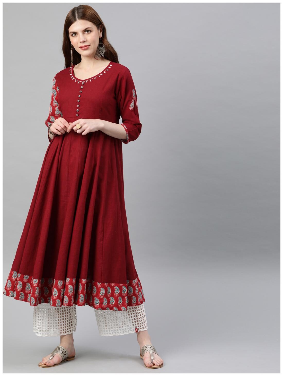 

Yash Gallery Women Maroon Printed Anarkali Kurta