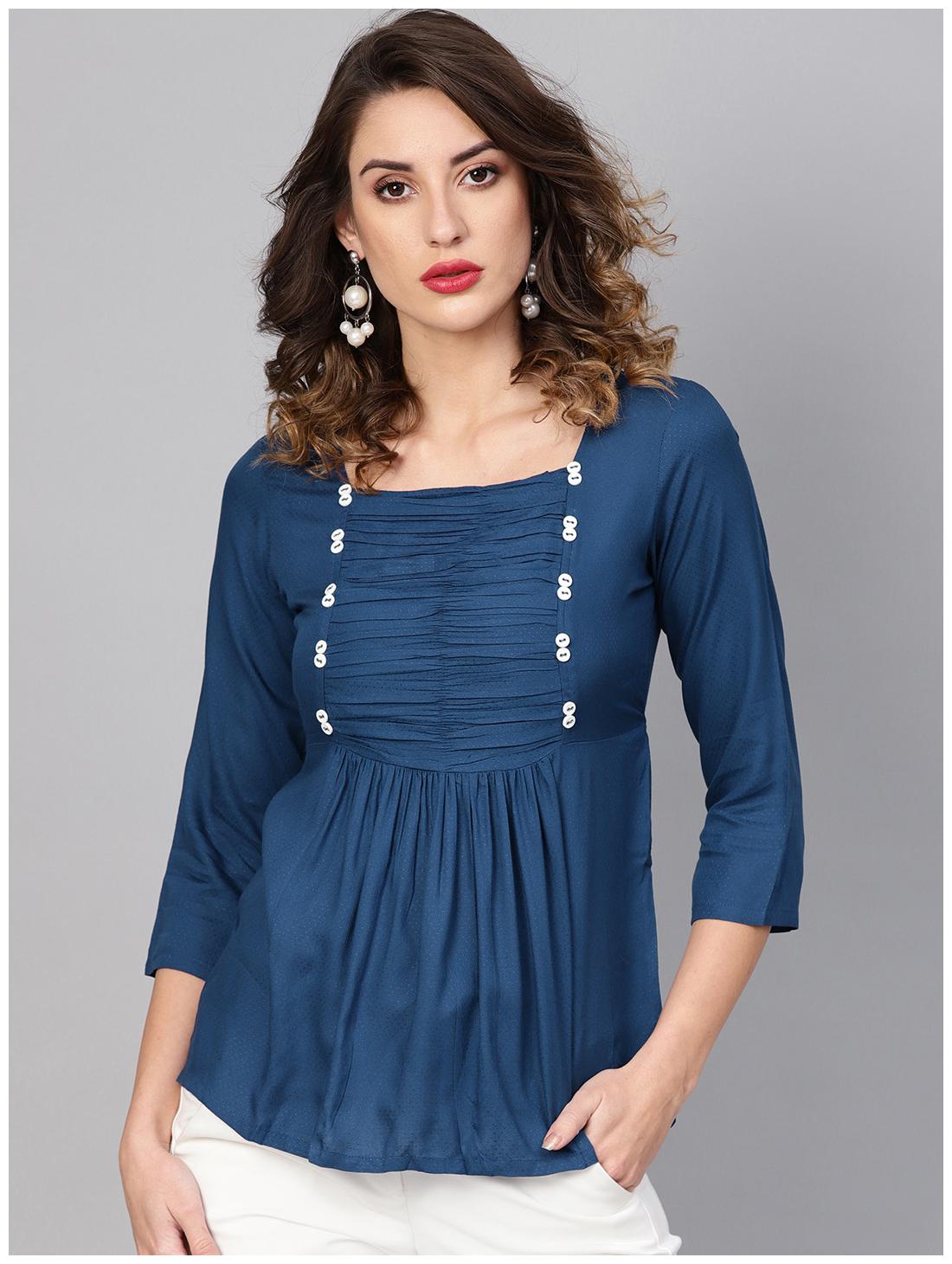 

Yash Gallery Women Solid Regular top - Blue