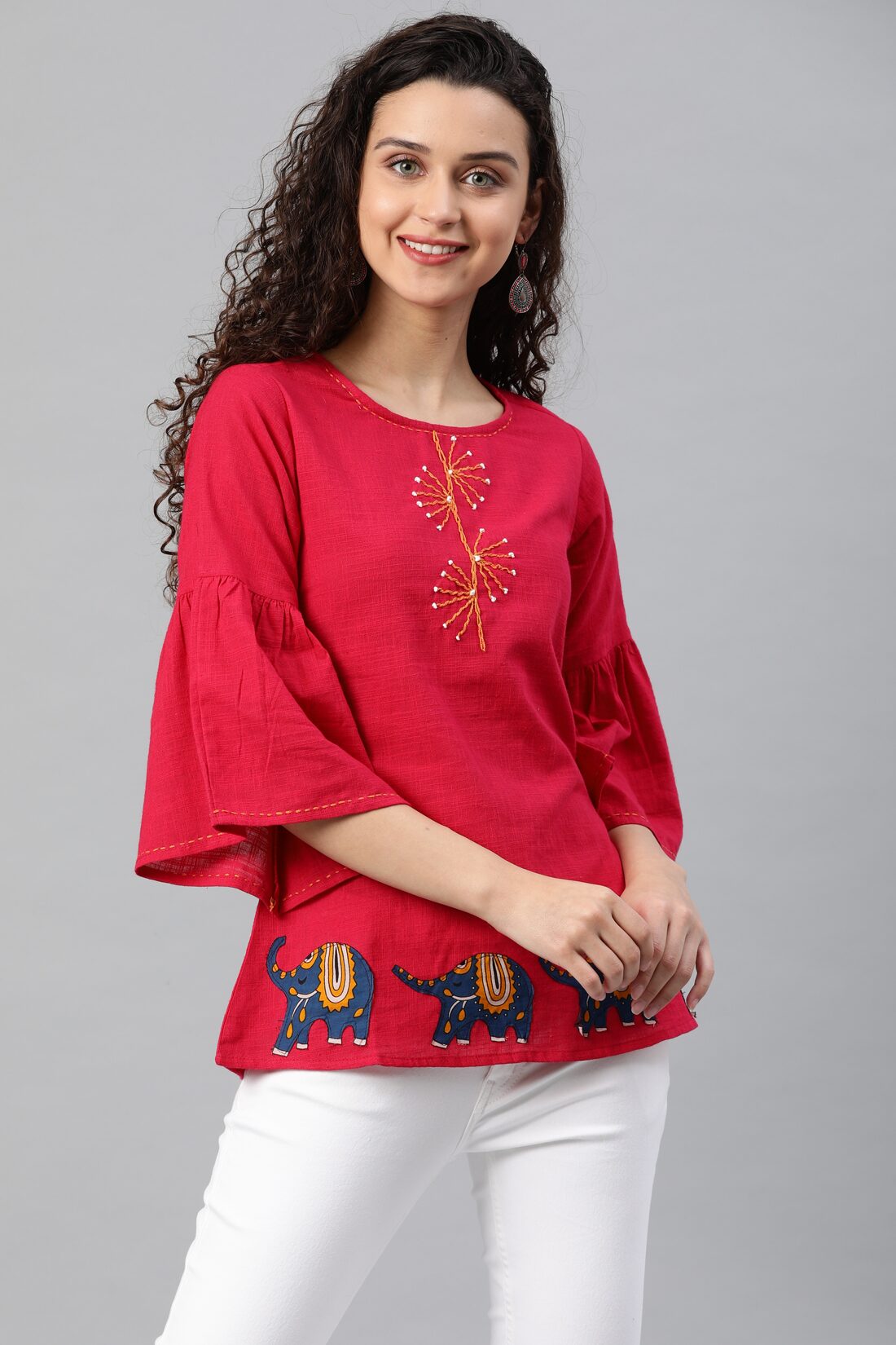

Yash Gallery Women Solid Fusion top - Pink