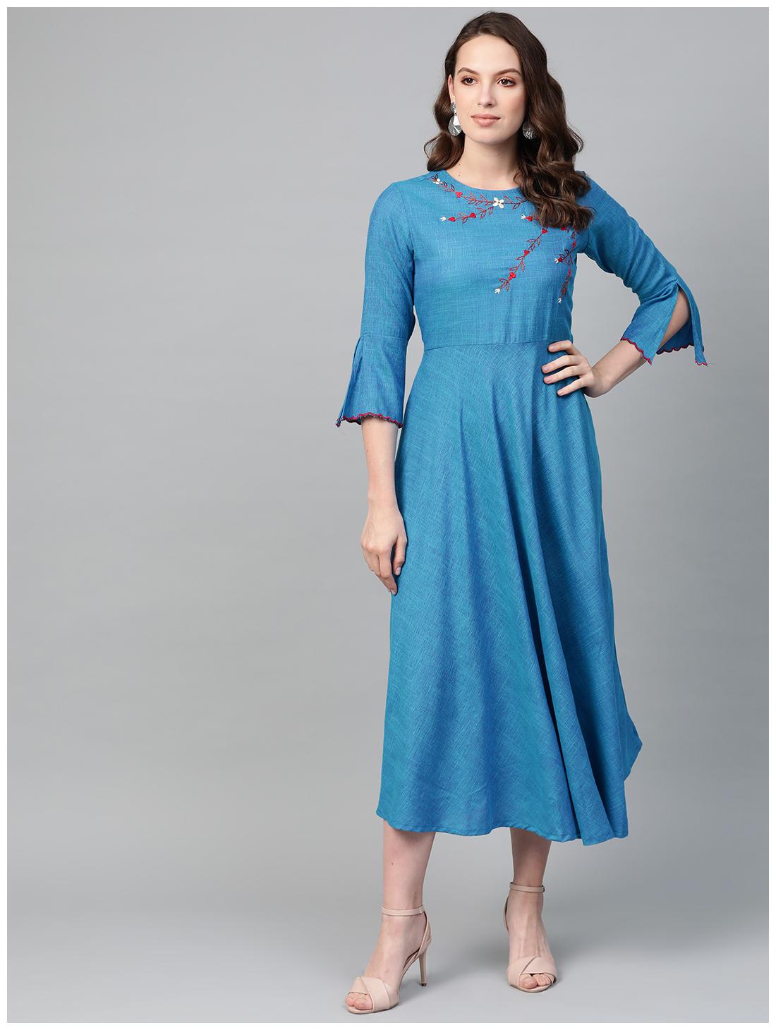 

Yash Gallery Women Blue Embroidered Anarkali Kurta