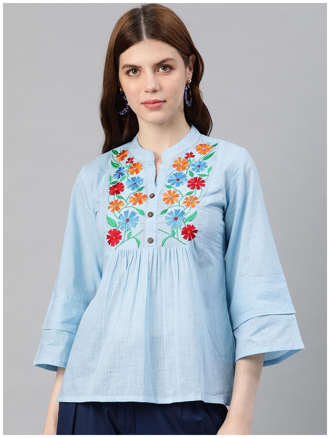 

Yash Gallery Women Embroidered Regular top - Blue