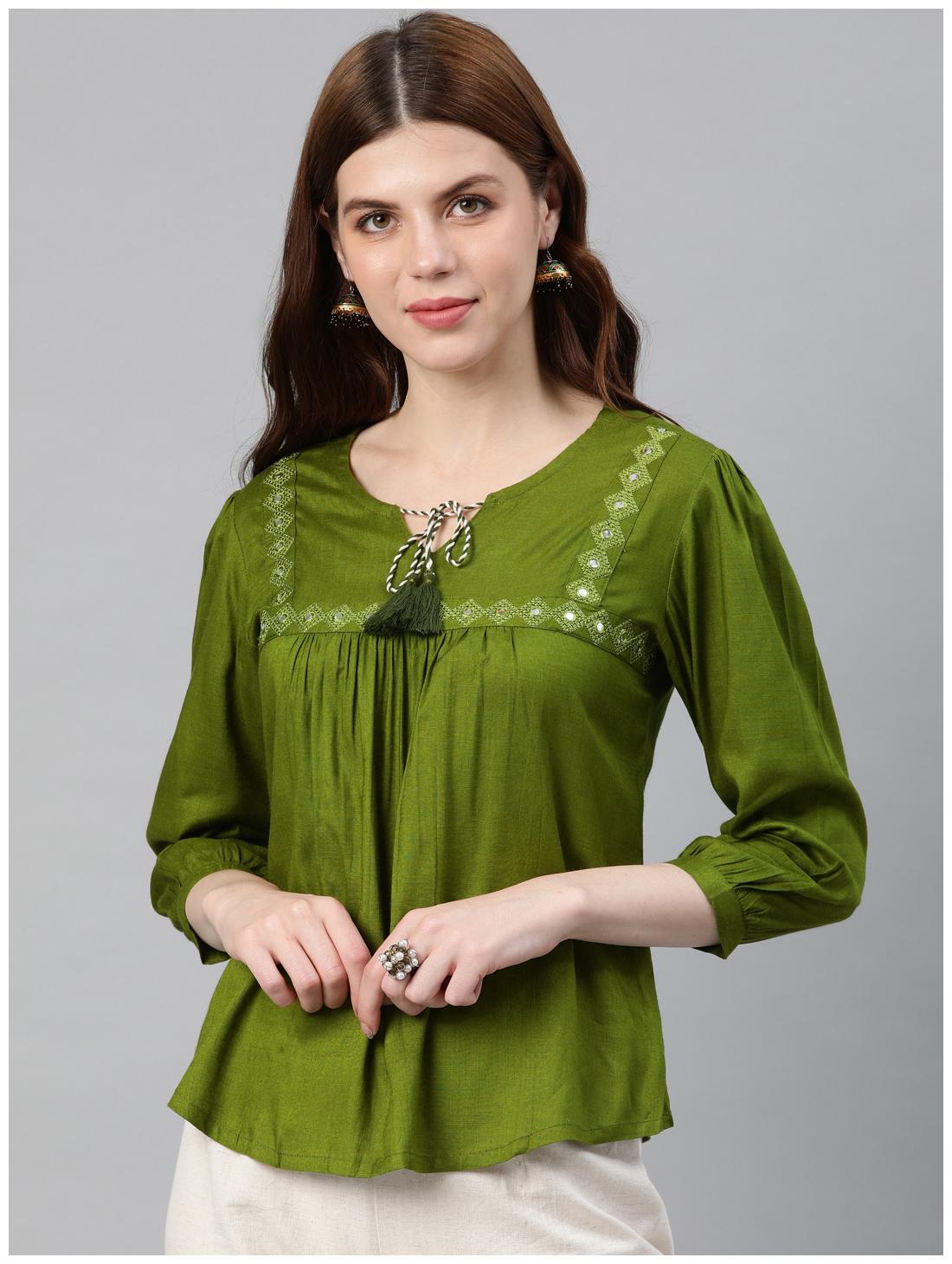 

Yash Gallery Women Ethnic motifs Regular top - Green