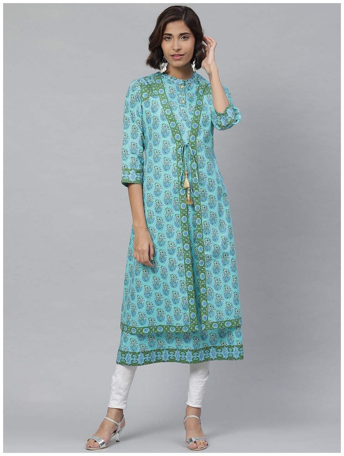 

Yash Gallery Women Blue Floral Fit and Flare Kurta