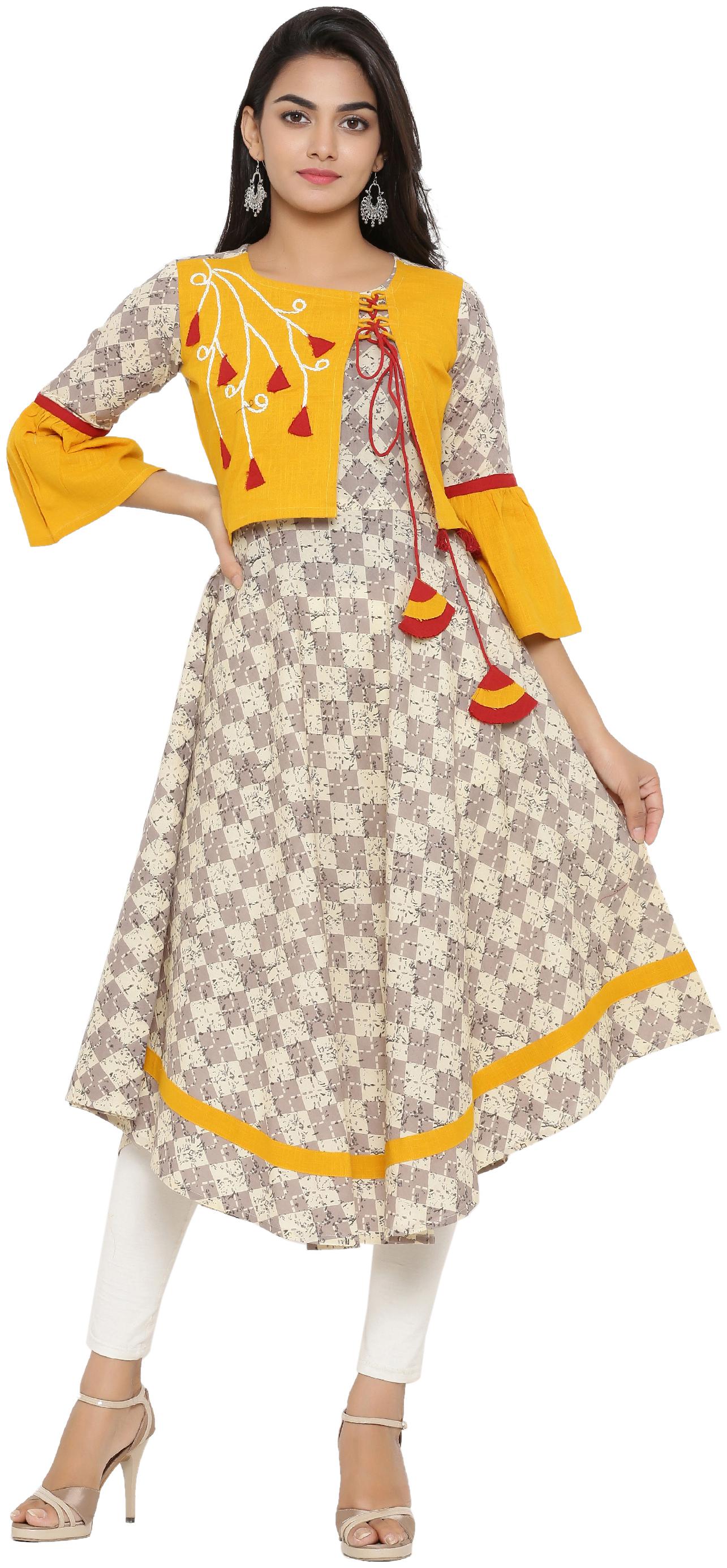 

Yash Gallery Women Grey Checkered Assymetrical Kurta