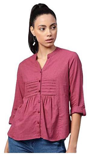 

Yash Gallery Women Pink Solid Regular Fit Shirt