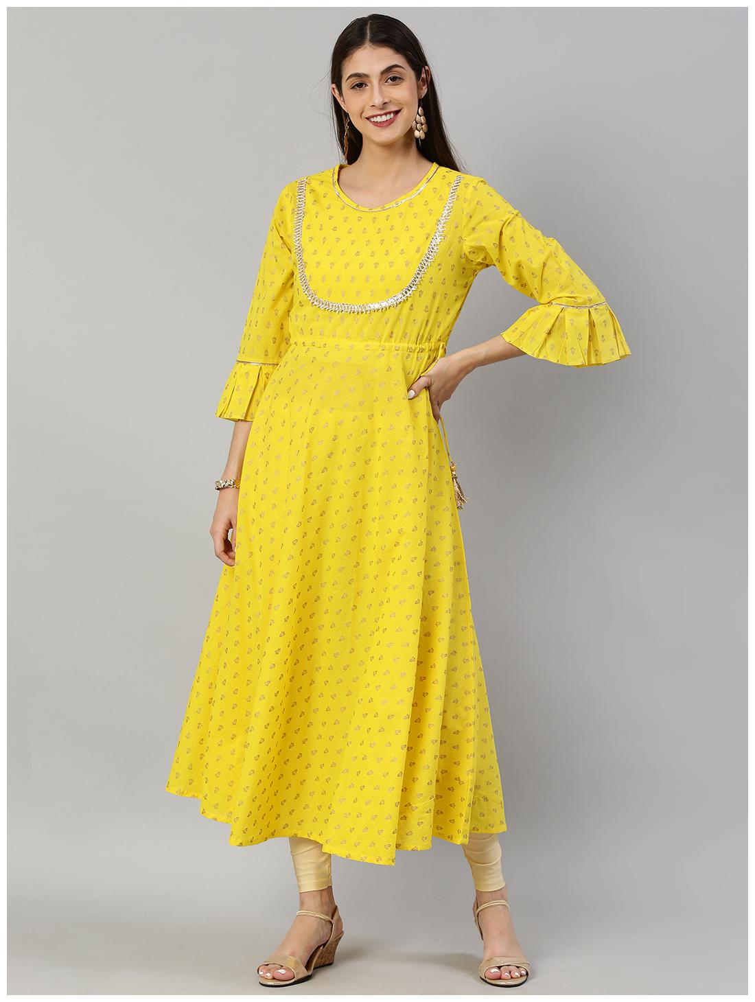 

Yash Gallery Women Yellow Printed Anarkali Kurta