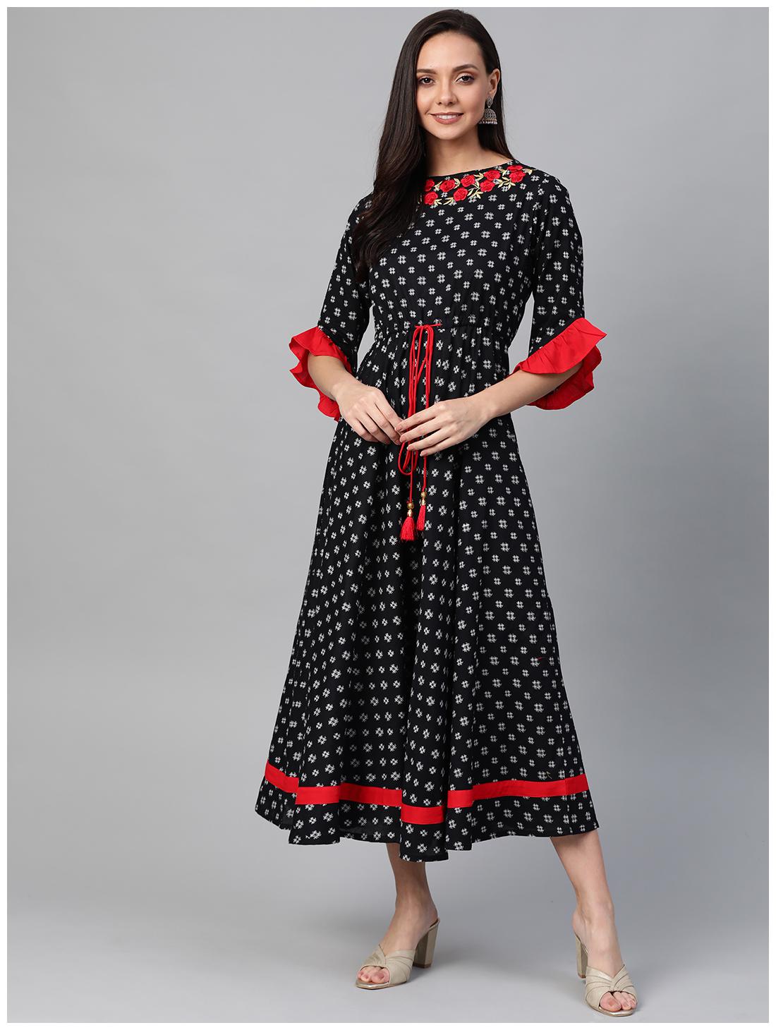 

Yash Gallery Cotton Printed Black Color Kurta Dress For Women