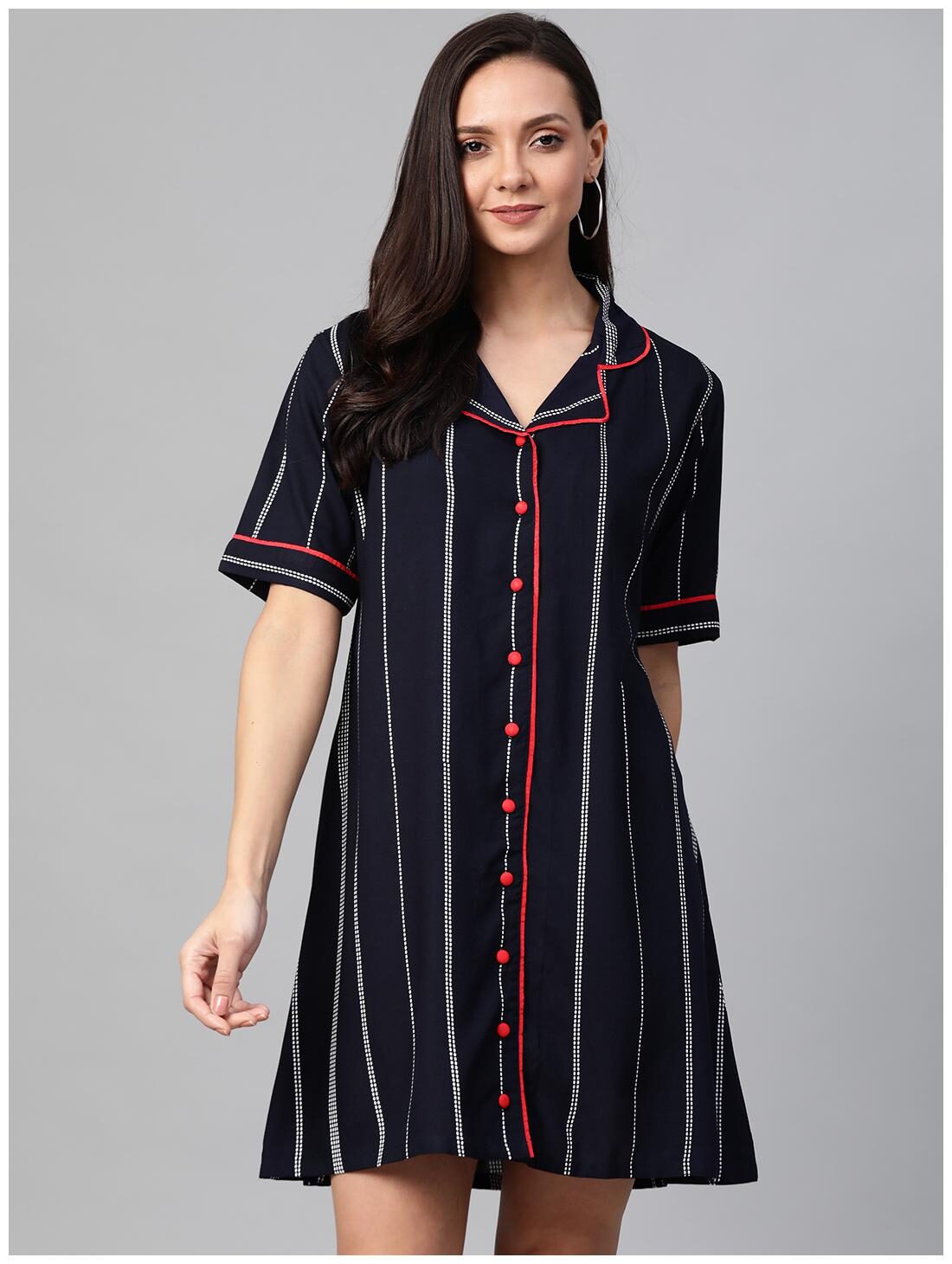 

Yash Gallery Viscose Rayon Striped Blue A Line Dress Women