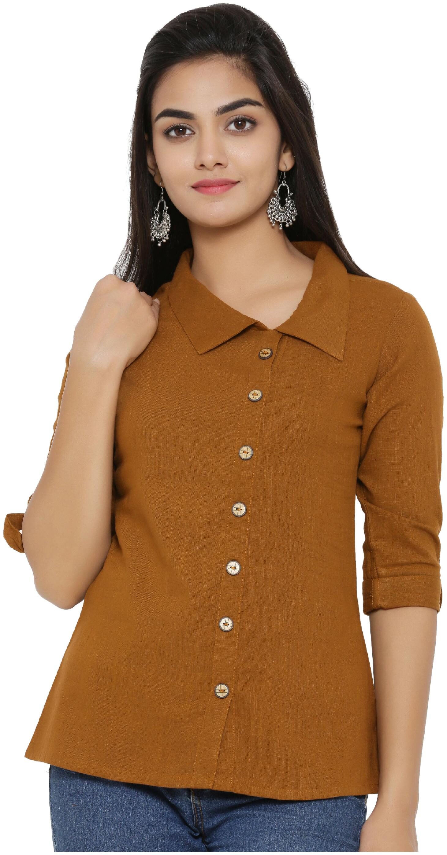 

Yash Gallery Women Brown Solid Regular Fit Shirt