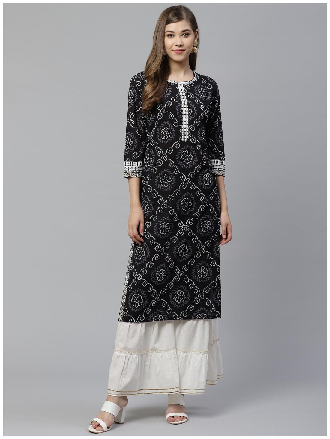 

Yash Gallery Women Black Bandhani Straight Kurta With Sharara