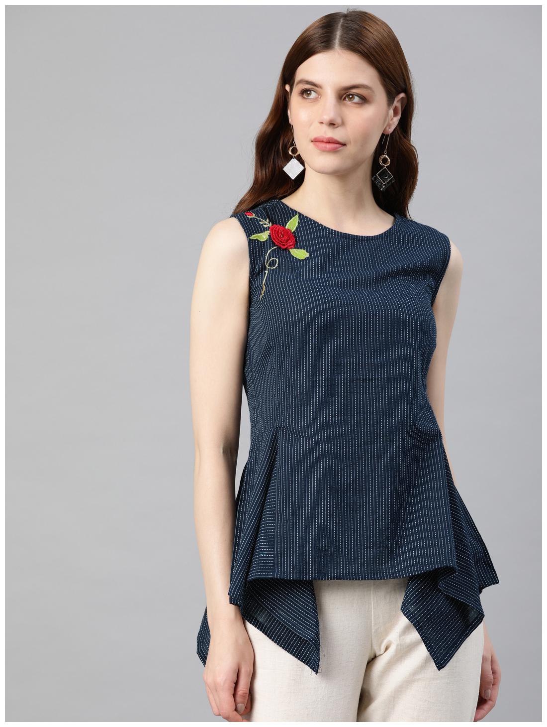 

Yash Gallery Women Embroidered Regular top - Blue