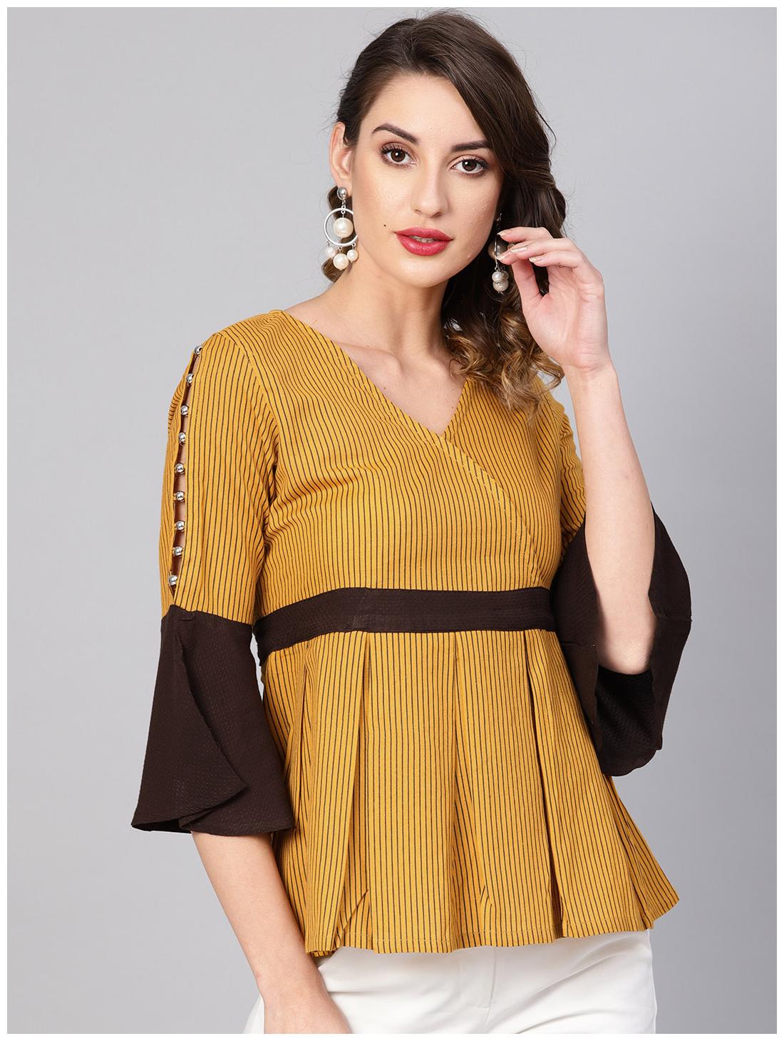 

Yash Gallery Women Striped Peplum top - Yellow