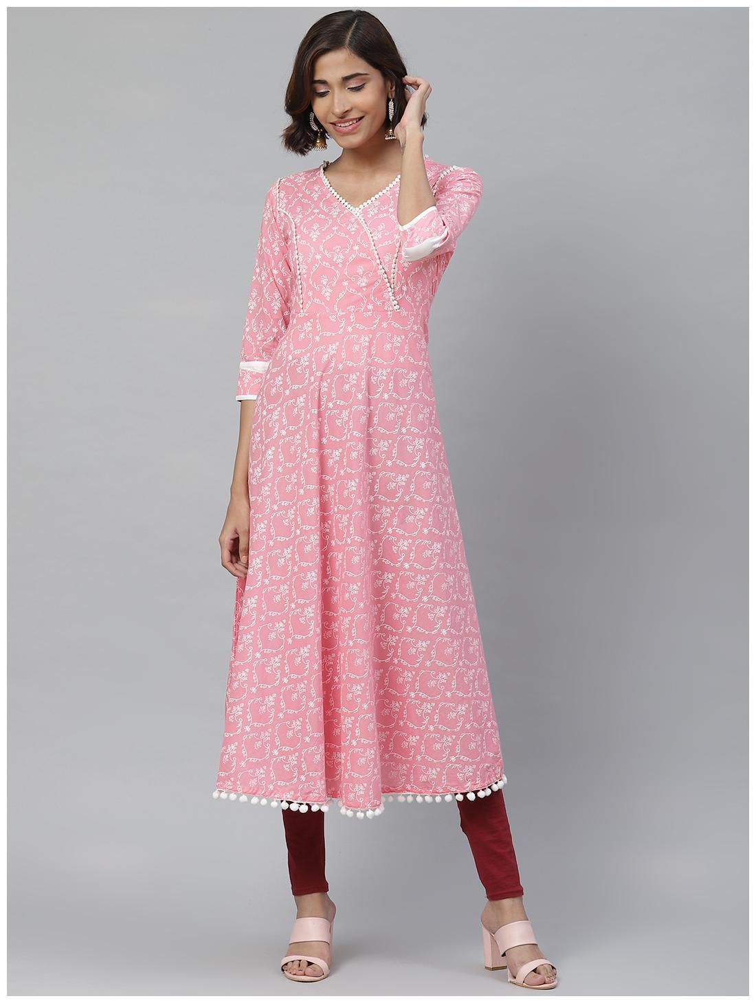 

Yash Gallery Women Pink Printed Anarkali Kurta