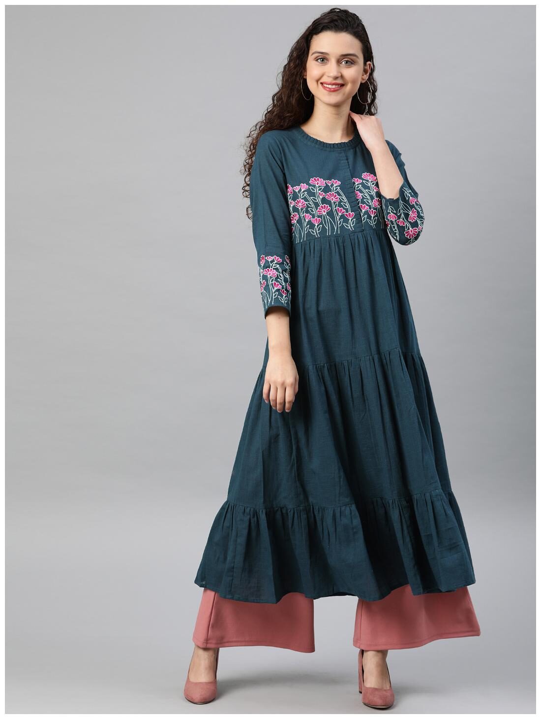 

Yash Gallery Women Grey Embroidered Anarkali Kurta
