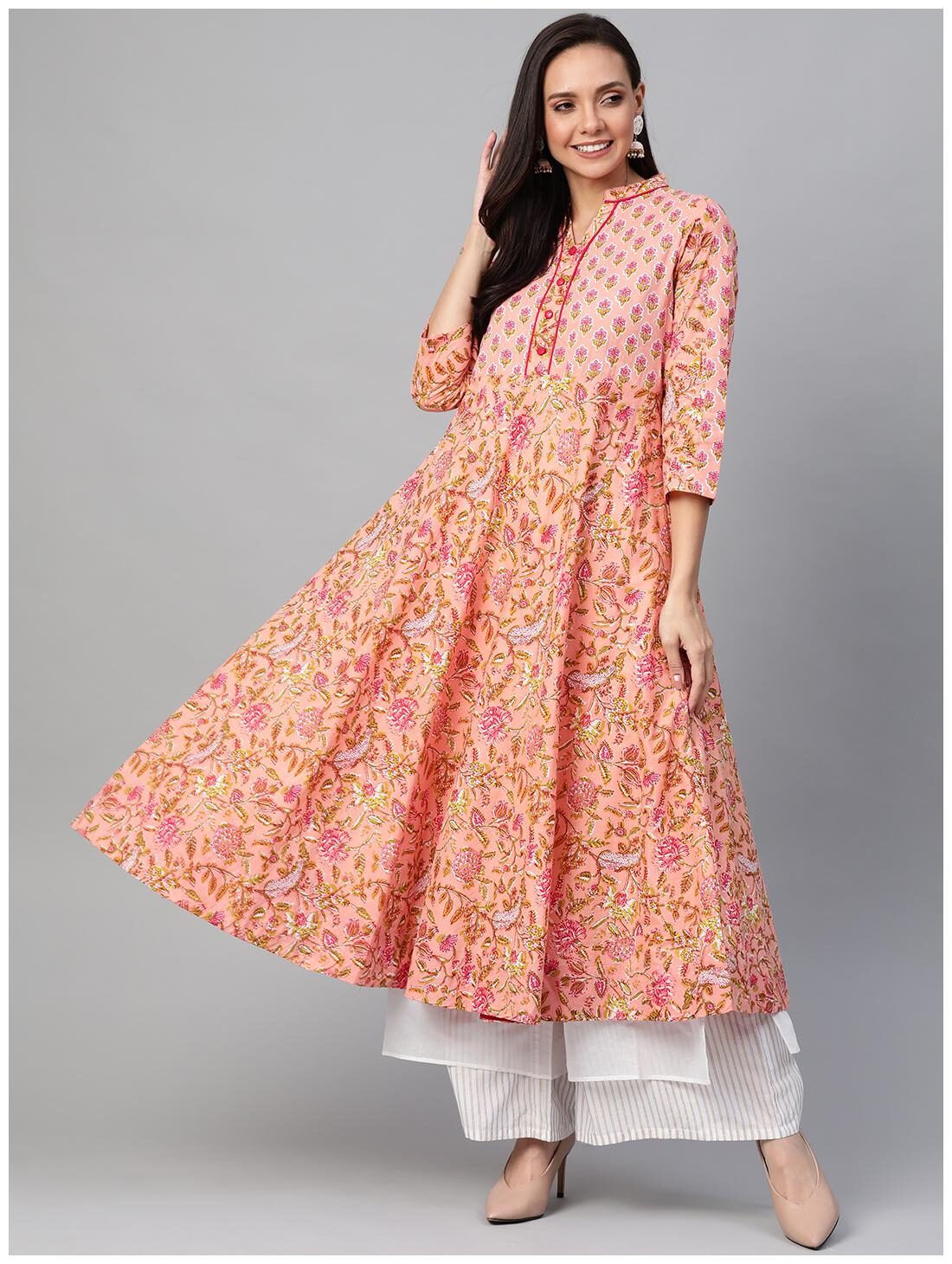 

Yash Gallery Women Pink Floral Anarkali Kurta