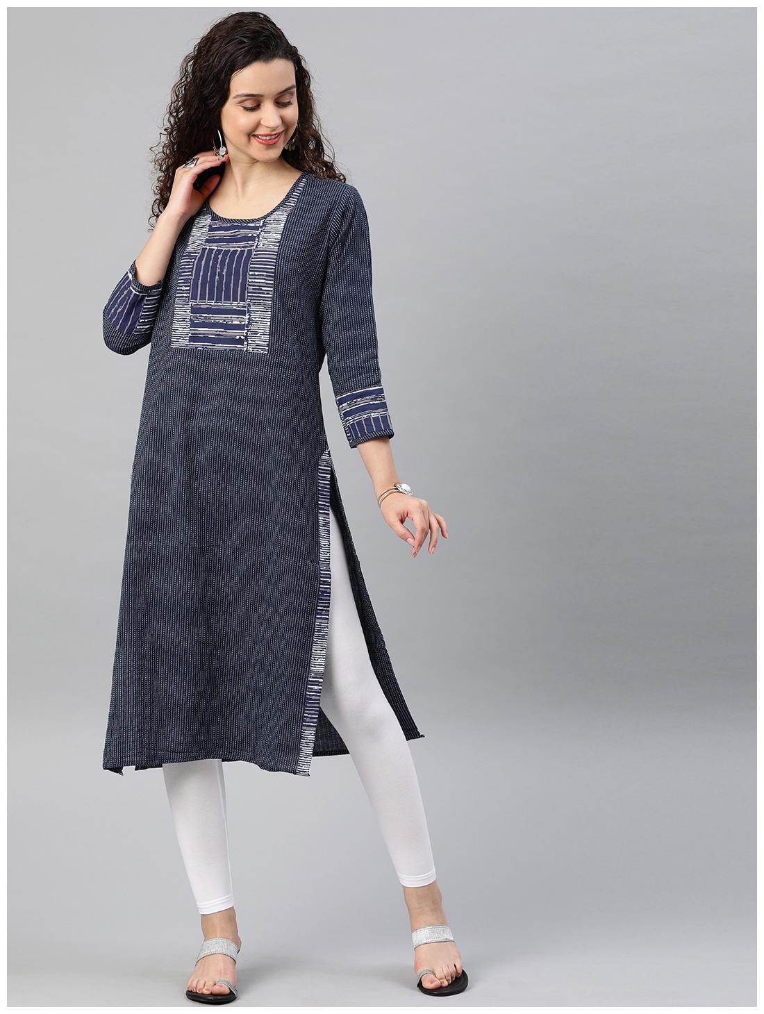 

Yash Gallery Women Blue Printed Straight Kurta