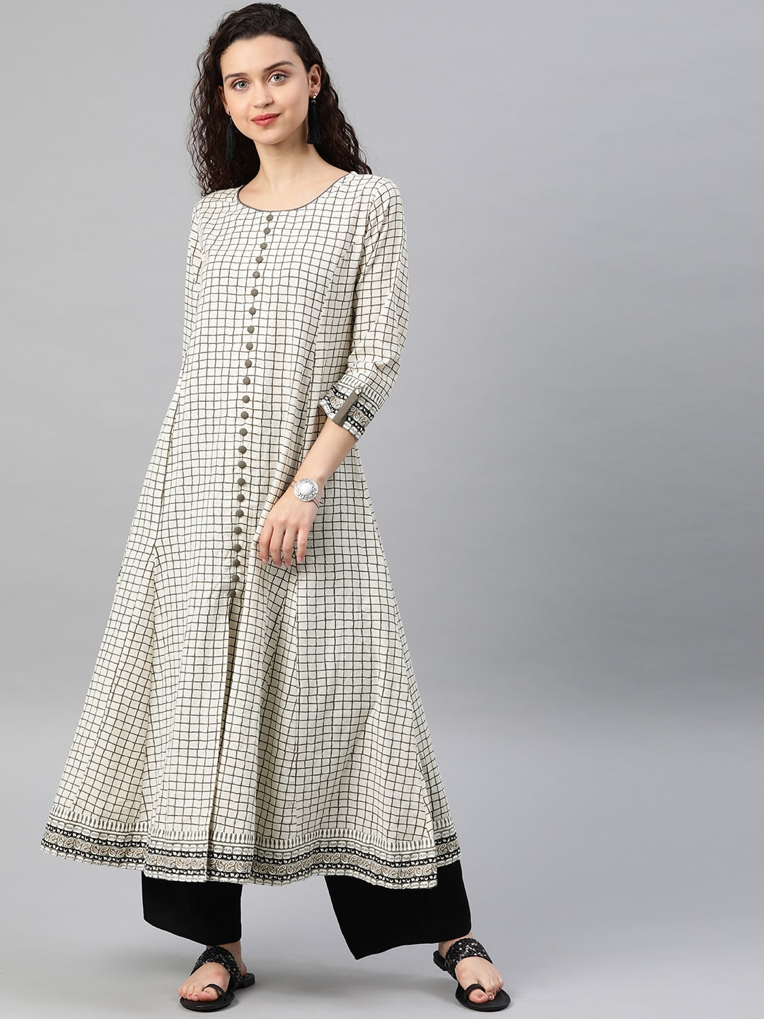 

Yash Gallery Women White Printed Anarkali Kurta