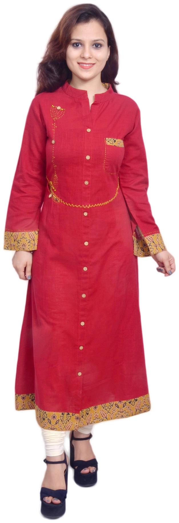 

Yash Gallery Women Red Printed Straight Kurta