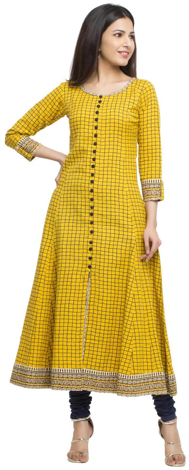

Yash Gallery Women Yellow Checkered Anarkali Kurta