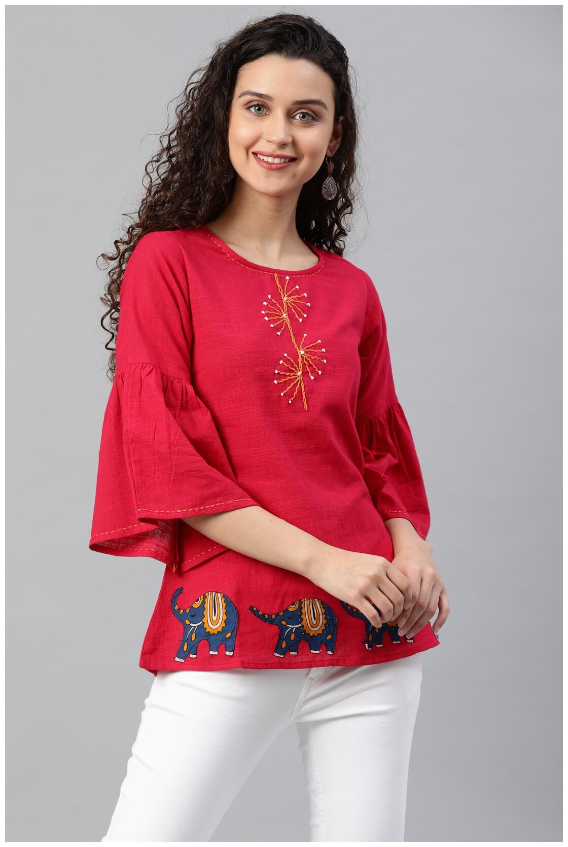 

Yash Gallery Women Solid Fusion top - Pink
