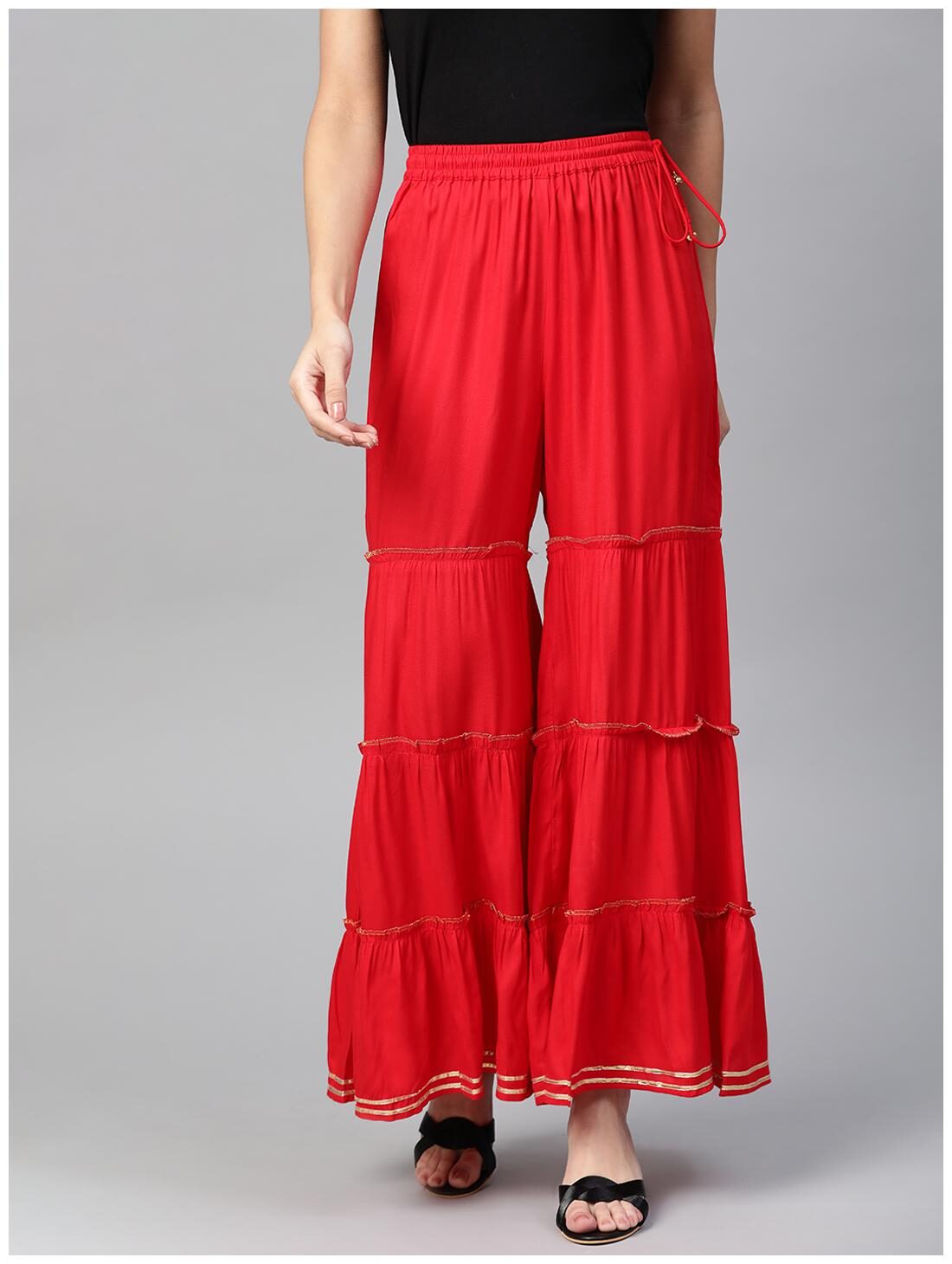 

Yash Gallery Red Solid Wide Leg Palazzo