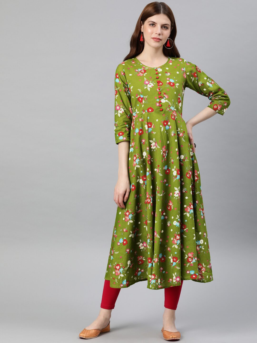 

Yash Gallery Women Green Floral Anarkali Kurta
