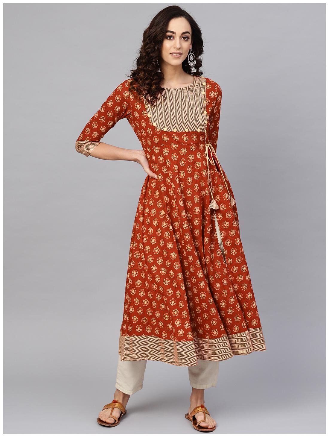 

Yash Gallery Women Brown Floral Angrakha Kurta