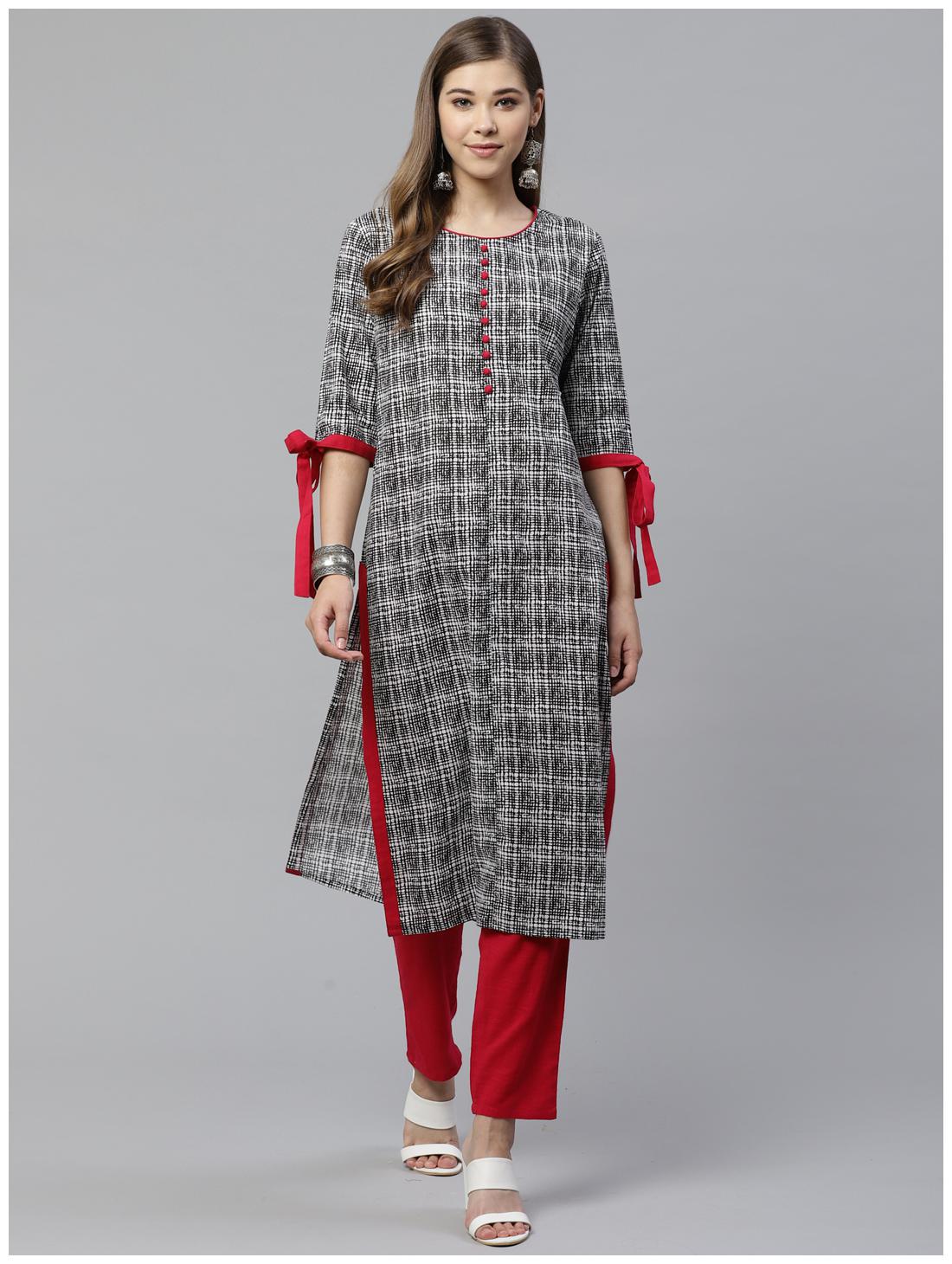 

Yash Gallery Women Black White Printed Straight Kurta With Pants