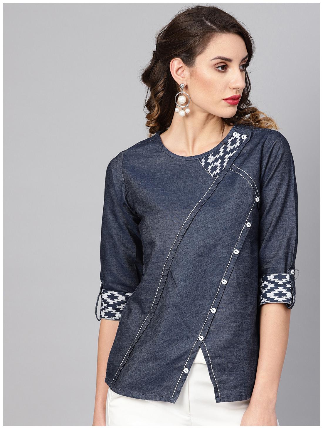 

Yash Gallery Women Solid Regular top - Blue