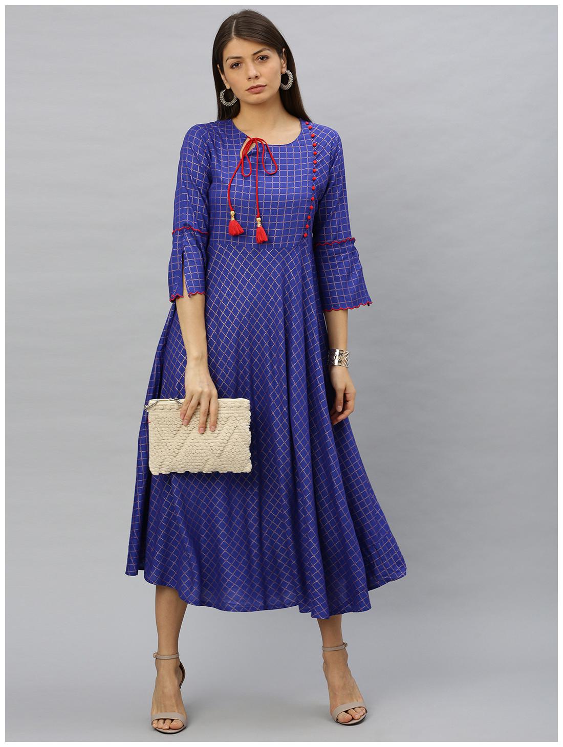 

Yash Gallery Women Blue Checkered Anarkali Kurta