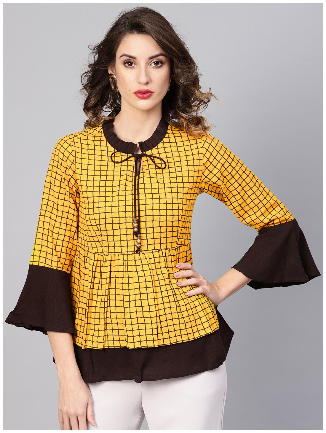 

Yash Gallery Women Checked Peplum top - Yellow