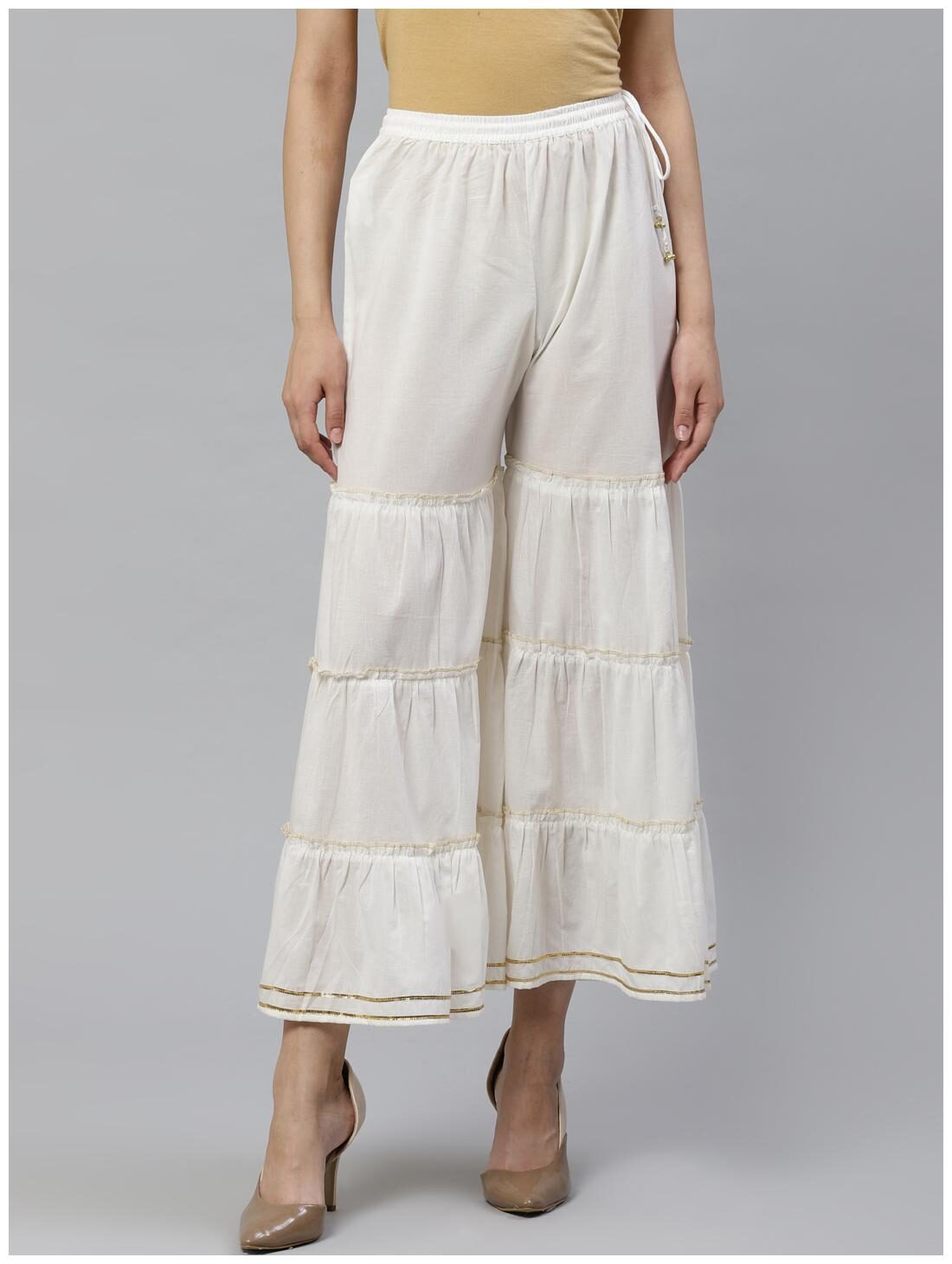 

Yash Gallery White Solid Wide Leg Palazzo